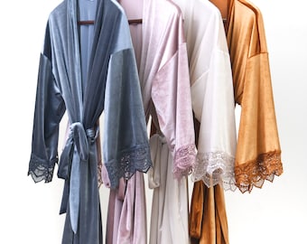 5/6/7/8/9 pcs bundle Super Soft Velvet Bridesmaid Robes w/ 2 side pockets