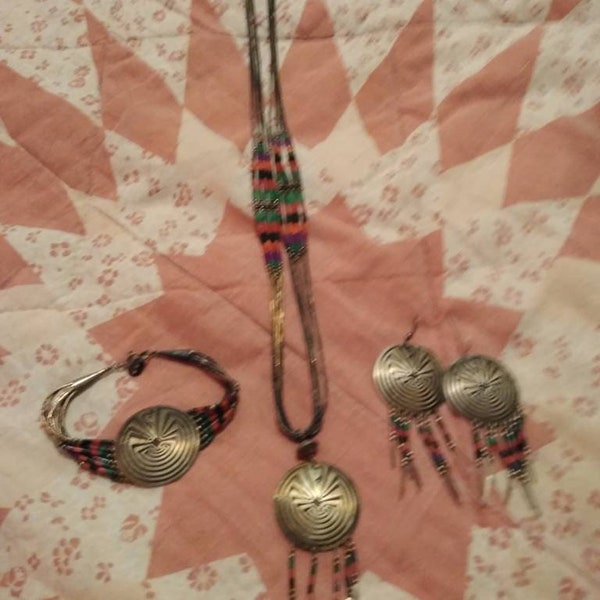 Vintage Leroy Begay 1981?Native American sterling silver necklace bracelet earrings Concho set