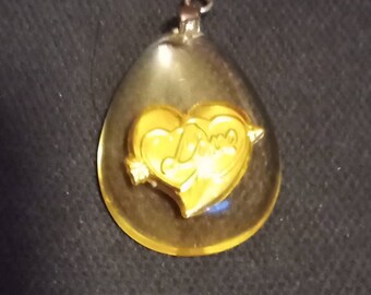 18k Gold Crystal "Love" Heart Pendant 26mm x 20mm (1.5 x .75 in.)