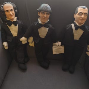 Three Stooges Dolls Curly, Larry & Mo in Tuxes NWT