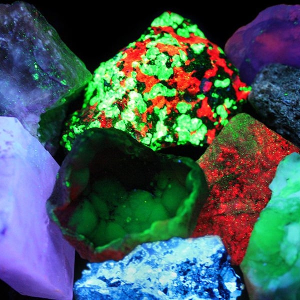 Set of 10 Medium Sized UV Short Wave Reactive Fluorescent Mineral Rock Specimens 1 - 2 inches in Length Each