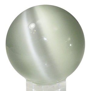 White/Gray Nimbus Cat&#39;s Eye Fiber Optic Marble w Glass Display Stand - Choice of 40mm, 50mm, or 60 mm Games Crafts Yard Art Decor Favors