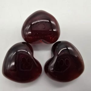 New For 2025! Dark Red Glass Hearts Pack of 5 – Collectible Art Glass Accents, Decorative Gems for Crafts, Gifts, and Collectors