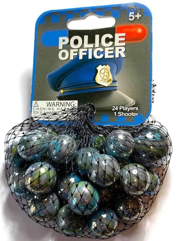 Net Bag of 25 police Officer Glass Mega Marbles Iridescent Gray