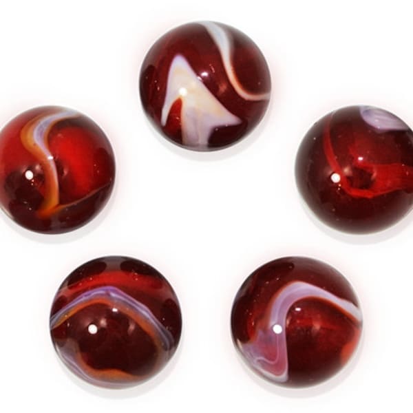 16mm Rooster Glass Player Marbles (5/8 inch) Pack of 5 Translucent Red with White Swirls Vacor Party Favors Games