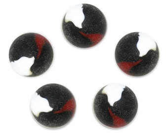 Pack of 5 Pirate 16mm Glass Marbles Players - Matte Black w/White & Red Vacor