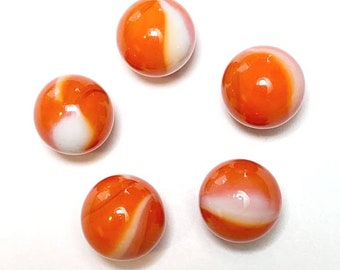 16mm Orange Cream aka Koi Fish Glass Marble Players 5/8th"- Pack of 5 Orange swirled w White Vacor Decorating Games Crafts Art Work