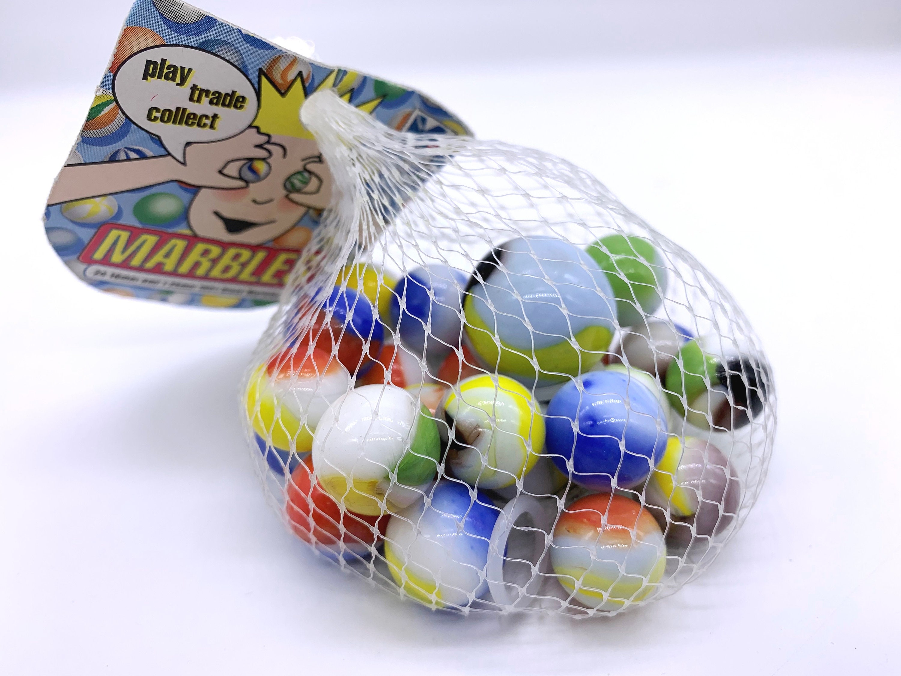 Net Bag of 25 Classic Agate Glass Mega Marbles Early Edition White W ...