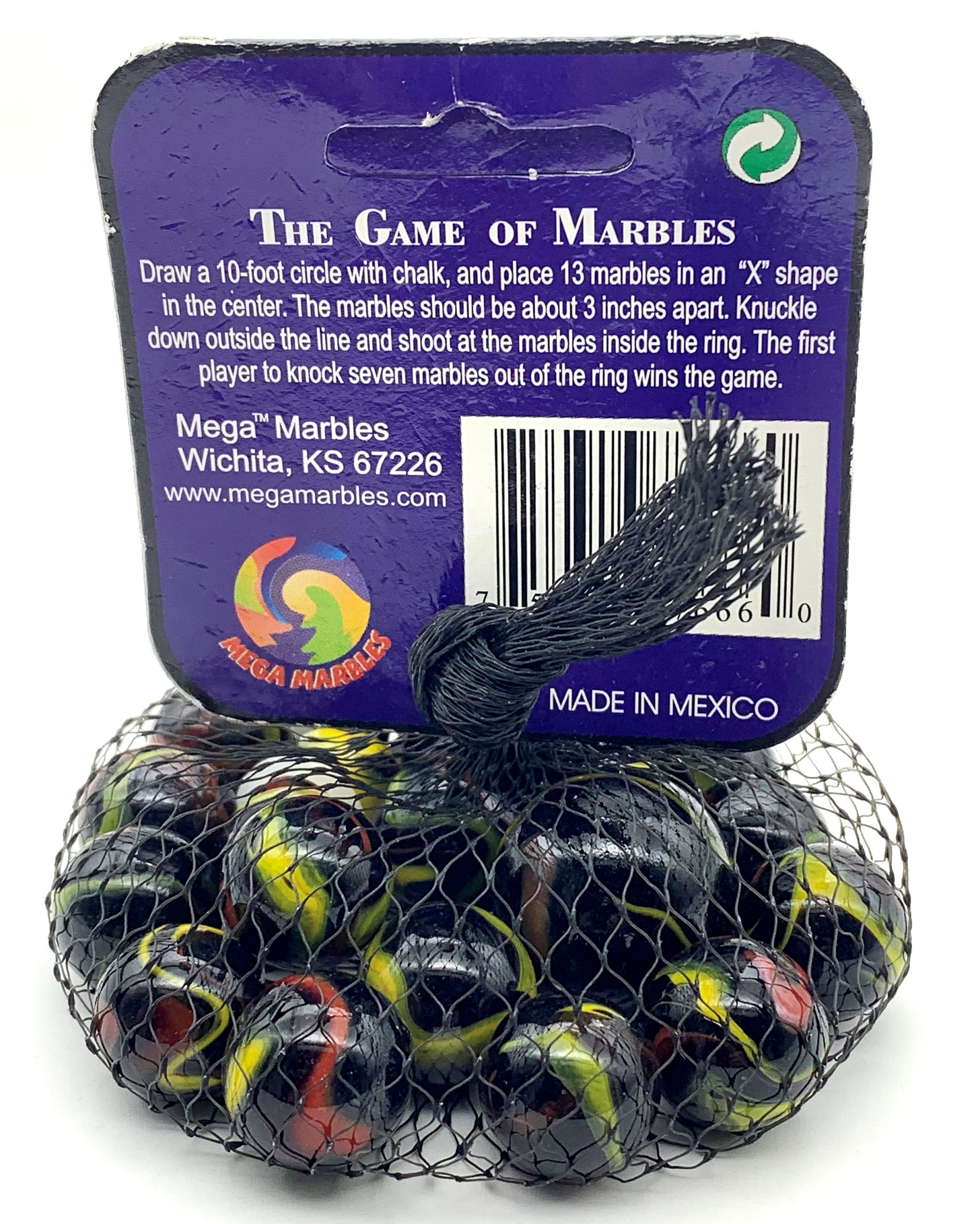 Net Bag of 25 "twister" Glass Mega Marbles Black W Red & Yellow Ribbon ...