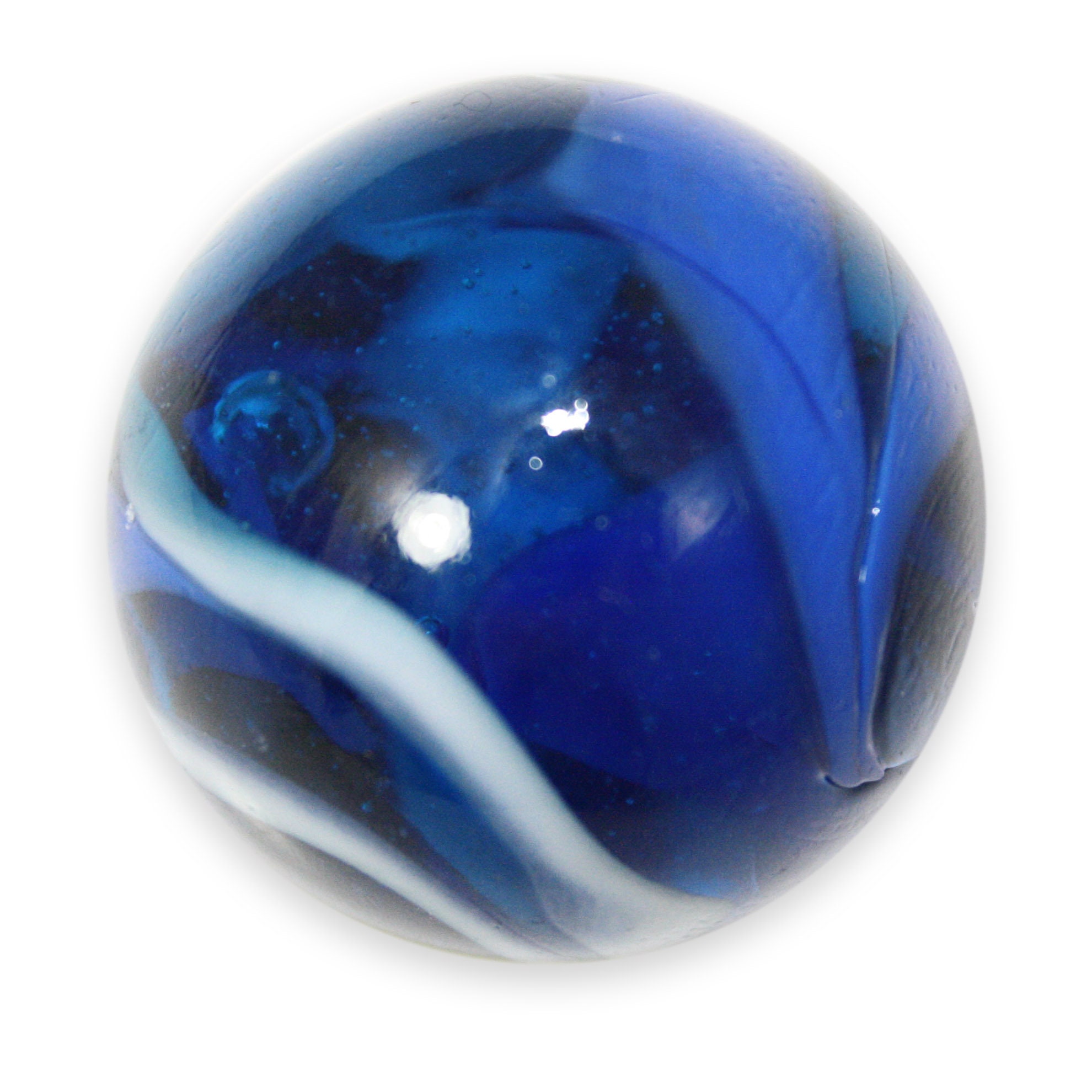 TOE BREAKER 50mm STINGRAY Clear Blue/White Marbles glass ball HUGE Swirl 2" 