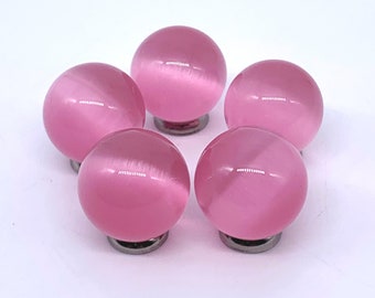 16mm Nimbus Pink Cat's Eye Marbles Fiber Optic Spheres - Pack of 5 with Stands, Round Cabochons Great for Decor Party Favors Games Artwork