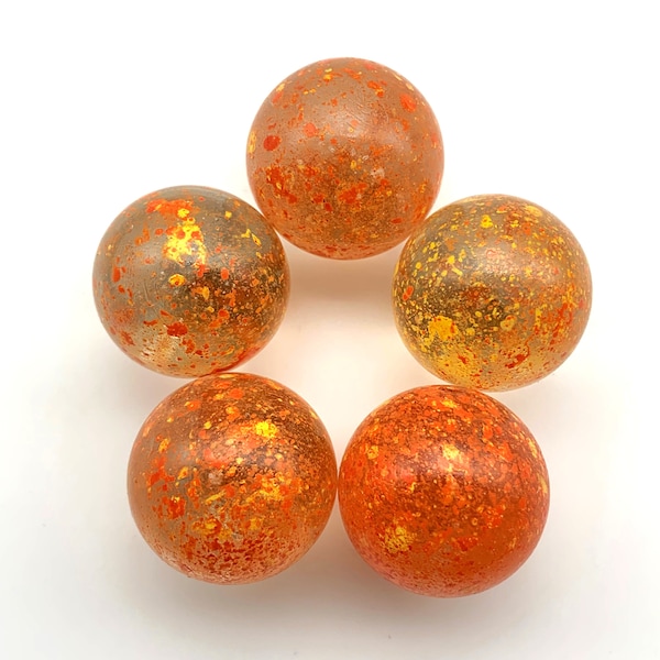 25mm "Venus" Glass Mega Marble Shooters (1 inch) Choice of 1 or Pk of 5 Transparent Base w/ Orange & Yellow Dots RETIRED! Pre 2010