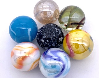 New for 2023! Pack of 7 Styles 16mm (5/8") Marbles Glass Players Vacor House of Marbles Commando Jellyfish2 Tropicana Gelato Neptune2 +