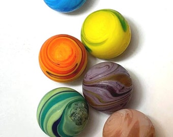 Sandstorm - 16mm Handmade Art Glass Marbles - Set of 6 w Stands Decorating Games Crafts Art Work