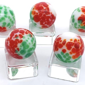 22mm Christmas Half & Half Shooter Glass Marbles Single or Pack of 5 (7/8&quot;) Opaque White w Red and Green Spots Discontinued Games Crafts