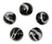 16mm Pack of 5 'Orca'  Glass Marble Players (5/8th') w/Stands Black with White Swirls 