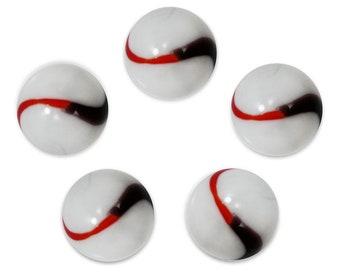 5pk Red Panda 16mm Glass Marble Players (5/8th") - w/Stands White w Red and Black Vacor Decorating Games Crafts Art Work