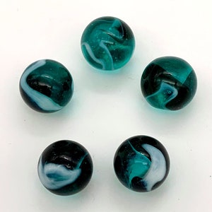 16mm Wicked Owl Glass Player Marbles (5/8") Pack of 5 Teal with White & Black Swirls Vacor