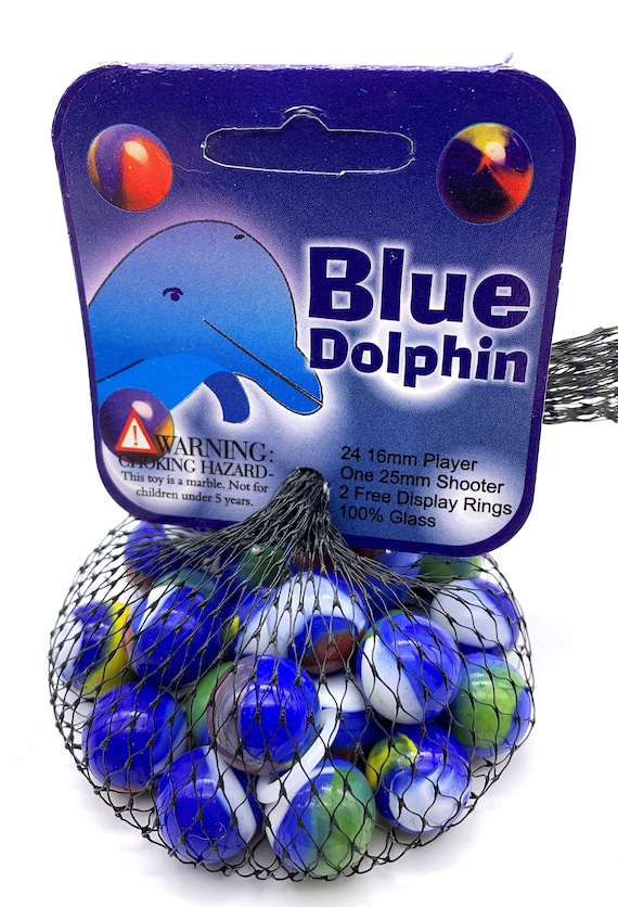 Net Bag of 25 Blue Dolphin Glass Mega Marbles by Vacor 24 Players