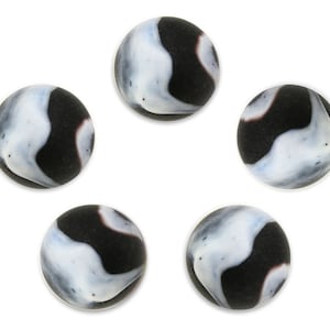 16mm Panda Glass Marble Players (5/8th") Pack of 5 Matte Black with White Bands Vacor Decor Party Favors Games