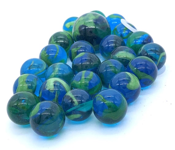 M143 16mm Transparent Clear With White, Yellow, Blue and Green Swirls Glass  Marbles -SOLD OUT!