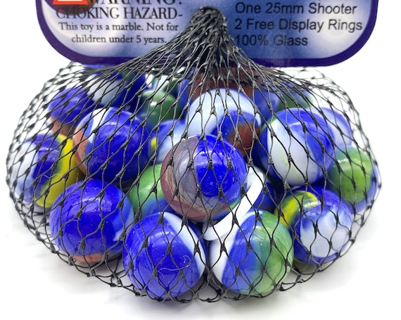 Net Bag of 25 Blue Dolphin Glass Mega Marbles by Vacor 24 Players