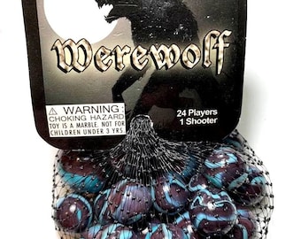 Net Bag of 25 Werewolf Glass Marbles Retired Rare Opaque Dark Brown w Turquoise Swirls Decor Party Favors Games Crafts Yard Art Jewelry