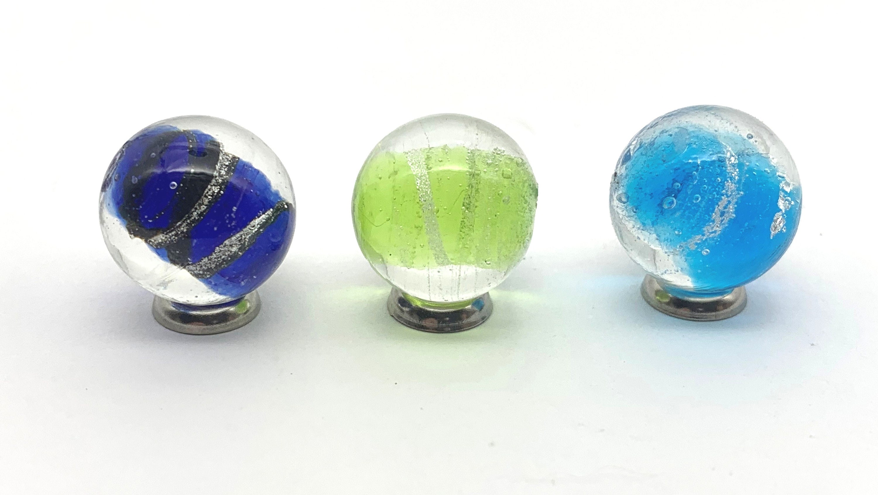 2022 Jetstream 16mm Handmade Art Glass Marbles Set of 3 Silver Swirls on Green Light Blue or Dark Blue or Choice of Single Color Decor Games