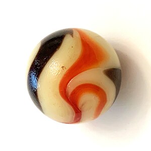 25mm Centipede "Early Edition" Glass Single Shooter Marble (1 inch) Opaque Beige w Red & Brown/Black Swirls Retired RARE! Vacor Mega Marbles