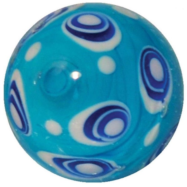 New for 2020!!  Oyster Bay 16mm Handmade Art Glass Marble w Stand Blue with Decorative Spots and Swirls Decorating Games Crafts Art Work