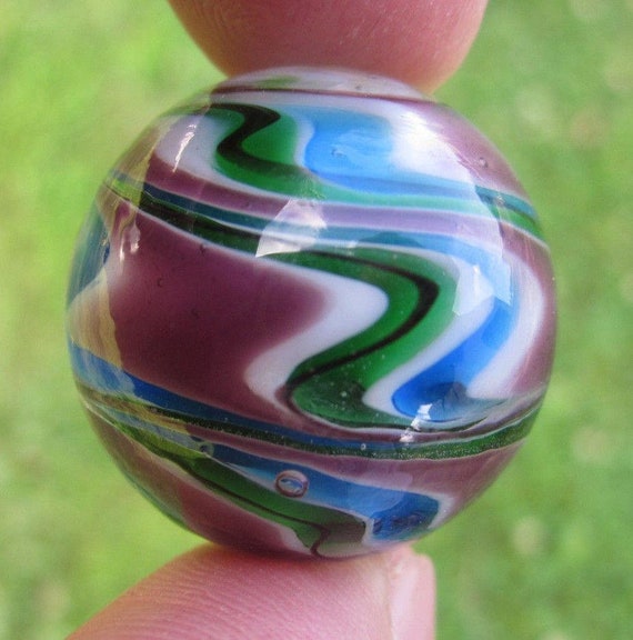 Set of 3 w/Stands "Sonata" 25mm 1" Handmade Art Glass Marbles