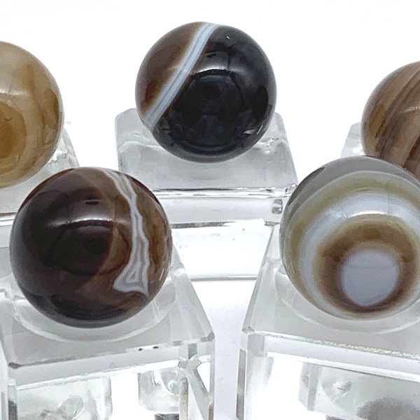 16mm Natural Lace Agate Stone Game Player Marbles Mineral Single or Pk of 5 (5/8") Dark and Light Brown w White Bands Discontinued Favors