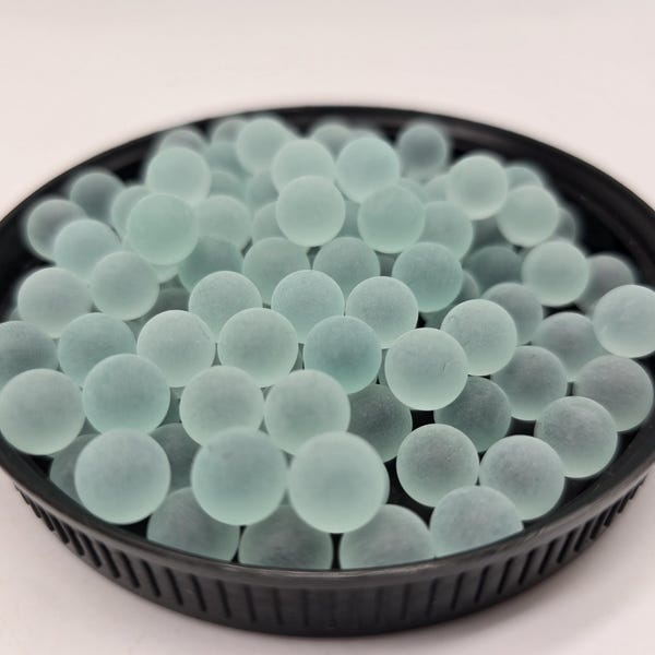 9mm Micro "Frosted Glacial Clear"  Marbles (1/3") Packs of 10, 100, or 1000 Frosty Blue Tinted Transparent Glass Crafts Yard Art Ice Frost