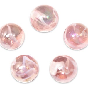 16mm Medusa Jellyfish Glass Mega Marble Players (5/8th") Pack of 5 Iridescent, Translucent Clear Coral Pink with White Swirls Vacor
