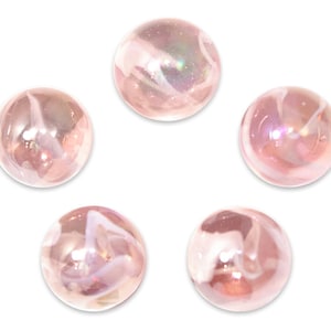 16mm Medusa Jellyfish Glass Mega Marble Players (5/8th") Pack of 5 Iridescent, Translucent Clear Coral Pink with White Swirls Vacor