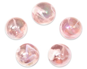 16mm Medusa Jellyfish Glass Mega Marble Players (5/8th") Pack of 5 Iridescent, Translucent Clear Coral Pink with White Swirls Vacor