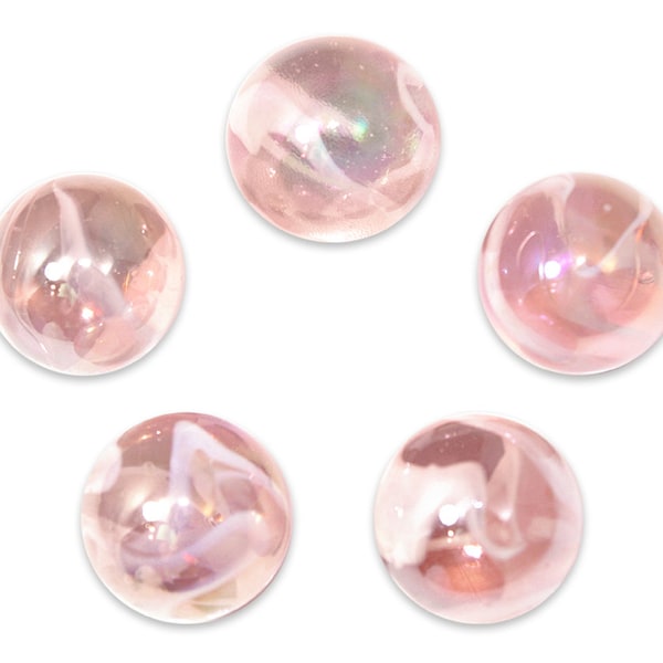 Lot de 5 méduses méduses en verre 16 mm (5/8 po.) - Rose corail clair avec tourbillons blancs Vacor