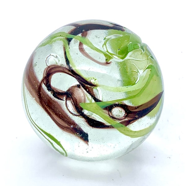 New for 2023! 42mm Commando Massive Glass Marble 1.65" Vacor House of Marbles Clear w Brown, Green, and White Swirls Decor Games Art Crafts