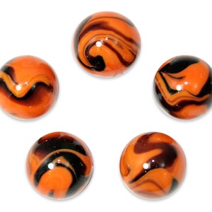 16mm "Bengal Tiger" (5/8th') Glass Mega Marble Players Pack of 5 Orange with Black Swirls Vacor Decorating Games Crafts Artwork