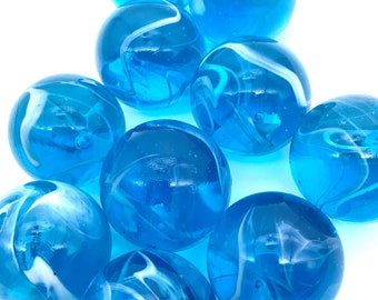 Bulk Packs of 25mm Stingray Shooter Glass Mega Marbles 1" Choice of 25, 50 or 100 Pk Transparent Sky Blue w White Swirls Vacor Crafts Decor