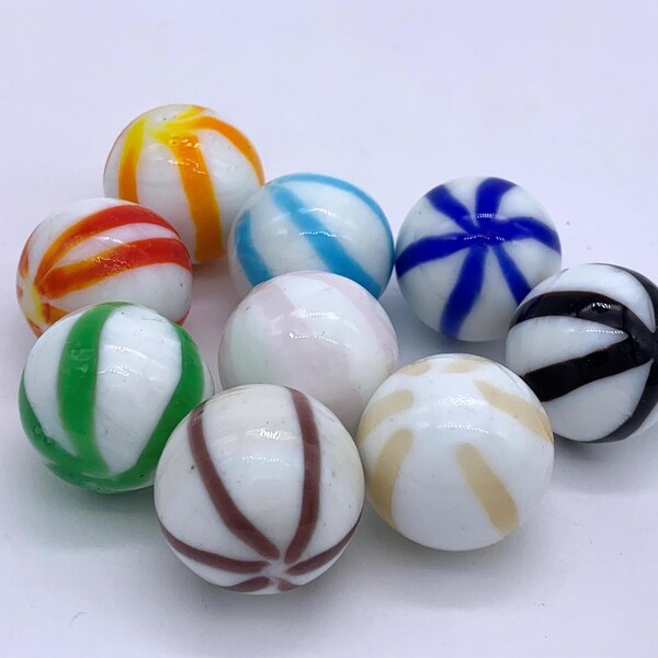 Single 25mm Handmade Fire Painted Glass Game Shooter (1") Marbles Choice of 9 Different Striped Colors Great for Party Favors Gifts Game Set