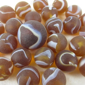 16mm &quot;Jupiter&quot; Glass Marble Players (5/8th&quot;) Pack of 5 Matte Translucent Light Brown-Honey Gold w White Swirls (Glows Golden) Vacor
