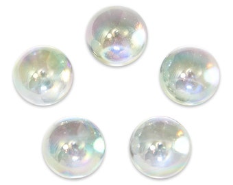 22mm Iridescent Clear "Soap Bubble" Glass Marble Shooters - Bulk Pack of 50 Clear with Lustered Rainbow Finish Games Decor Yard Art Crafts