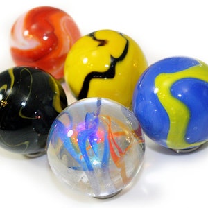 Pk 5 Massive Glass Marbles 42mm Carrot Bumble Bee Van Gogh Poison Frog & Funfair 1.65&quot; Vacor Decorating Games Crafts Artwork Party Favors
