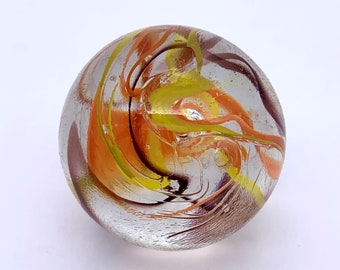 Single 42mm Tigre Tyger Mammoth Glass Marble Netherlands Vacor Don Juan Clear w Orange Yellow & Black Swirls Retired Pre 2010 Sunflower