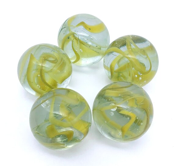 Lot De 100 Billes En Verre Jaune-Vert 10 Mm Avec Taches Dorées - Déco, Bricolage, Collection
