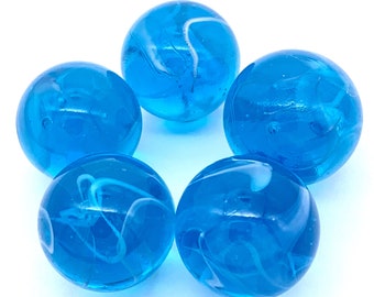 25mm Stingray 1" Mega Marbles Glass Shooters Pk 5 Transparent Blue w White Swirls Vacor Decor Games Crafts Art - Quantity Discount