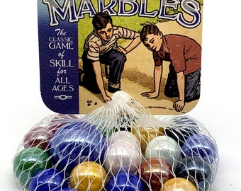 NEW for 2022! Net Bag of 21 Classic "Marbles" Assortment Glass House of Marbles Glossy Red Green White Blue Vacor Decor Party Favors Games