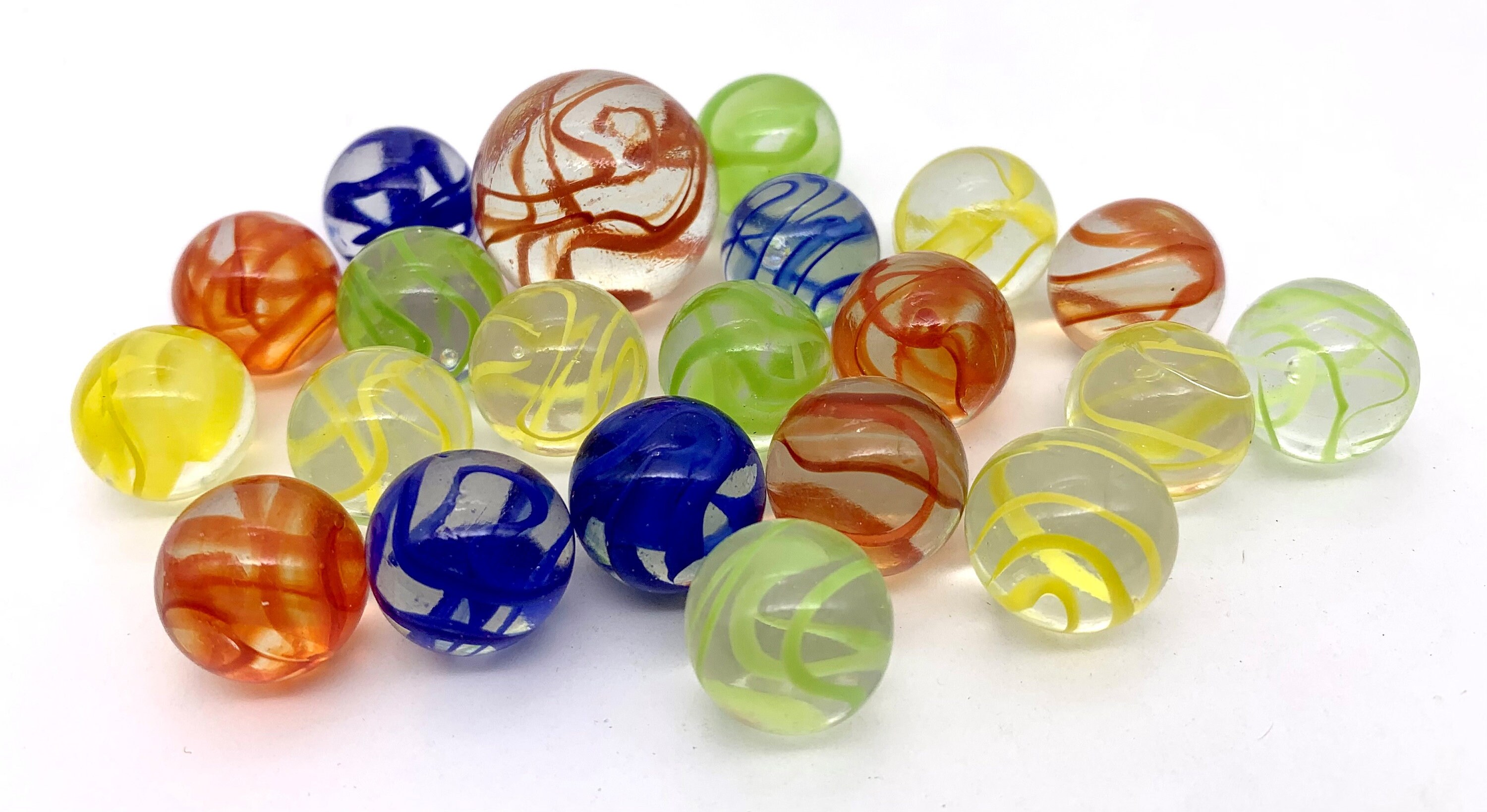 NEW for 2023! Net Bag of 21 Rainbow Mix (like Streamers) Glass Marbles ...