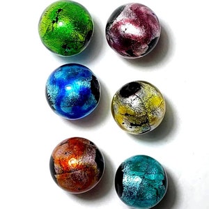 Single 16MM Constellation Handmade Art Glass Player Marbles w/Stands - Black Base w Colored Foil: Blue, Green, Purple, Red, Teal, or Yellow